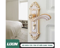 Bộ khóa cửa TÂN CỔ ĐIỂN màu vàng trắng sang trọng nhà giàu LIXIN siêu xịn, đẹp